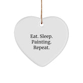 Funny Painting Heart Ornament, Eat. Sleep. Painting. Repeat., Gifts from Friends for Painting Enthusiasts, Christmas Unique Gifts - Image 1